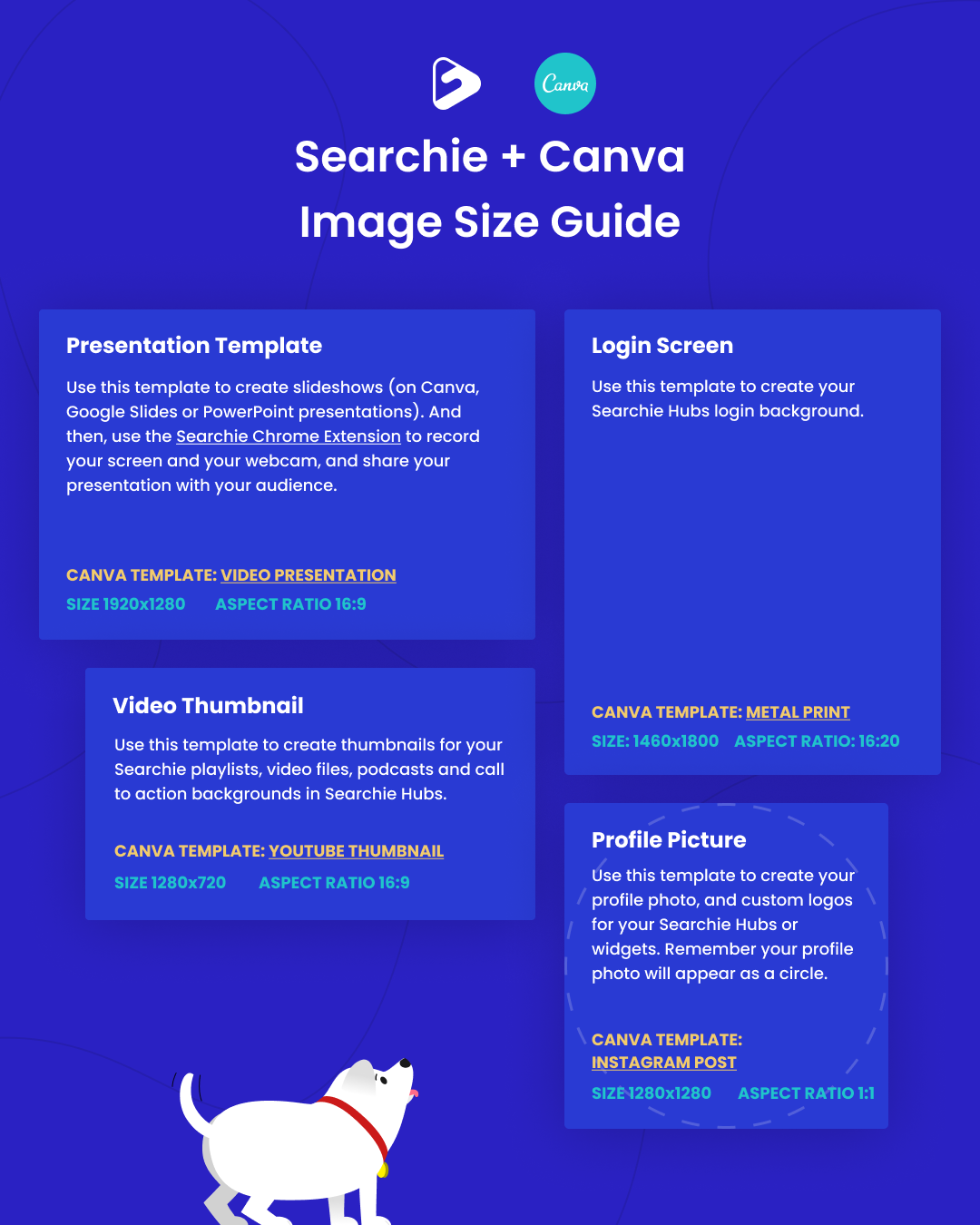 Searchie + Canva Image Size Guide. Customizing your video thumbnails in Searchie and your Searchie Hub has been made SO easy with our built-in Canva integration. 